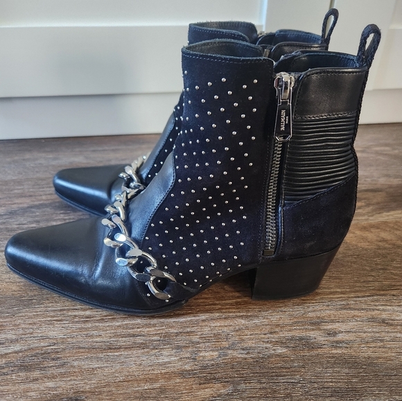 BALMAIN Paris Ella Black Suede short boot chain zippers studs italy 37.5 us 7.5 - Picture 4 of 16